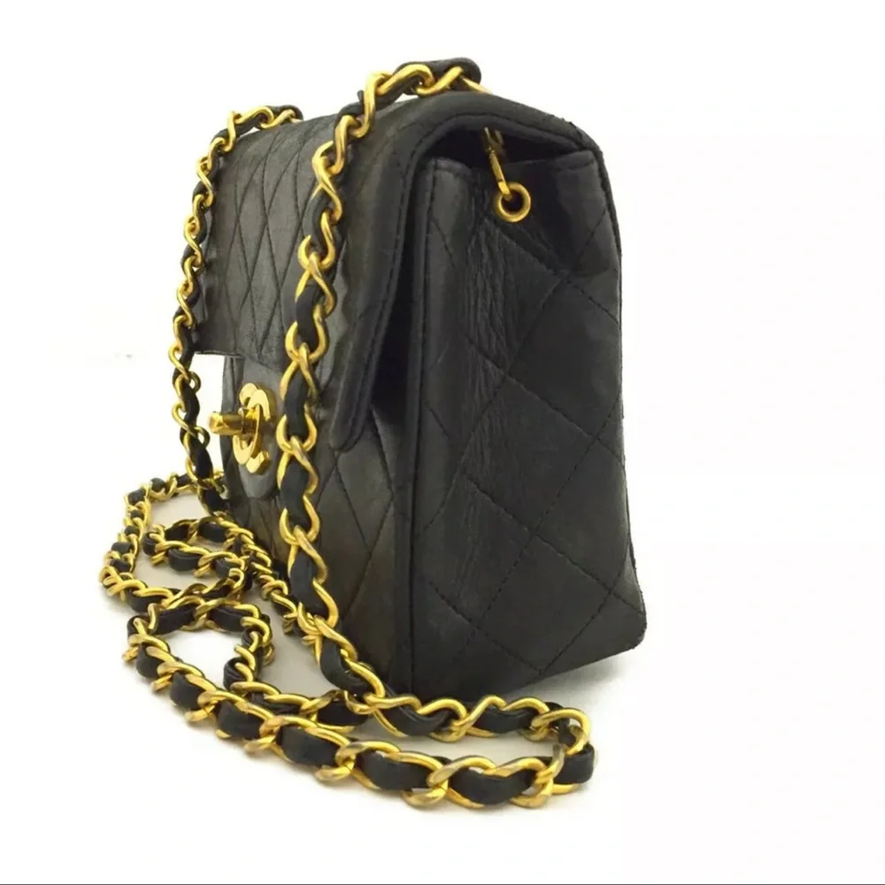 CHANEL Classic Leather Mini Flap Bag: 24k Gold Chain Crossbody Bag - Picture 4 of 14